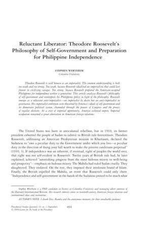 Reluctant Liberator: Theodore Roosevelt's Philosophy of Self