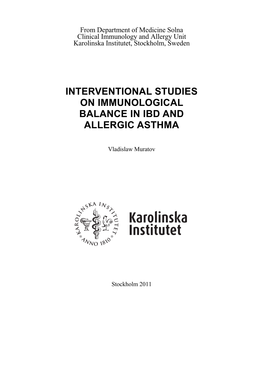 Interventional Studies on Immunological Balance in Ibd and Allergic Asthma