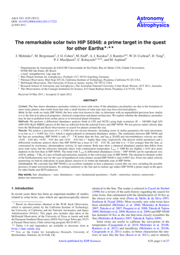 The Remarkable Solar Twin HIP 56948: a Prime Target in the Quest for Other Earths�,