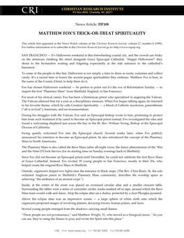 Matthew Fox's Trick-Or-Treat Spirituality