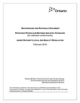 Background and Rationale Document Proposed Petroleum Refining Industry Standard
