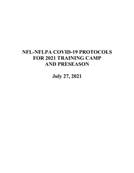 Nfl-Nflpa Covid-19 Protocols for 2021 Training Camp and Preseason