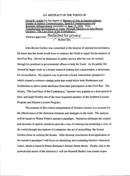 Transforming Sectionalism to Unity Through Narrative in John Brown Gordon's "The Last Days of the Confederacy."