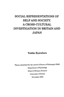Social Representations of Self and Society. a Cross-Cultural Investigation in Britain and Japan