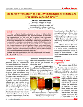 Review Paper Production Technology and Quality Characteristics of Mead