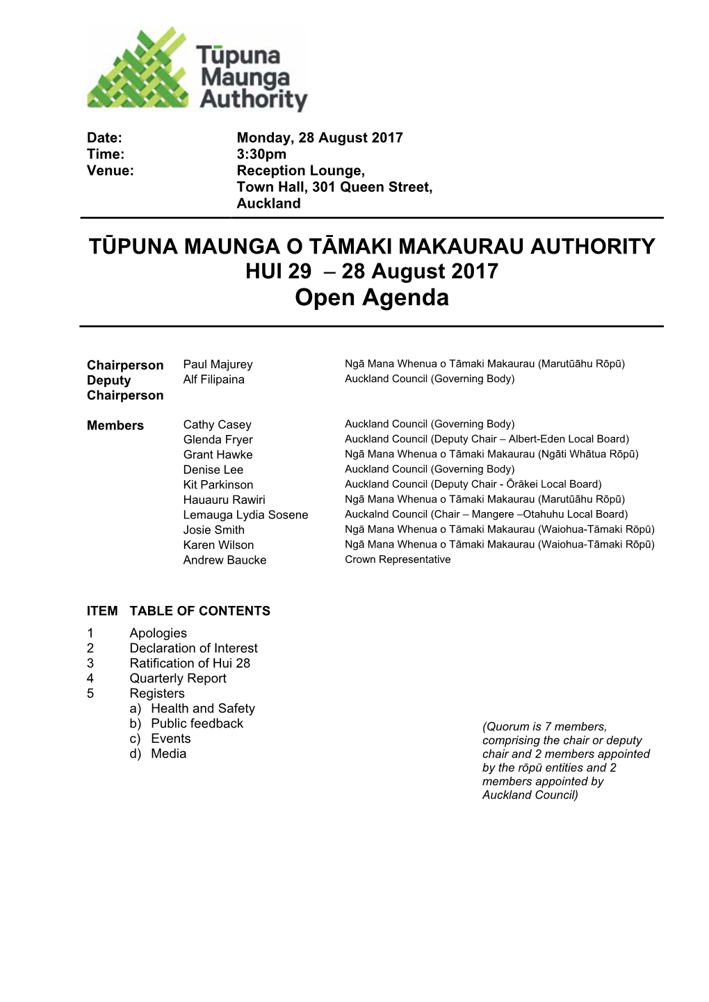 Agenda of Maunga Authority
