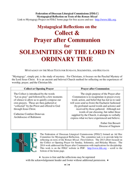 Collect & Prayer After Communion SOLEMNITIES of the LORD IN