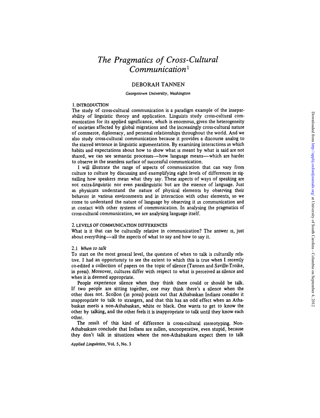 The Pragmatics of Cross-Cultural Communication1