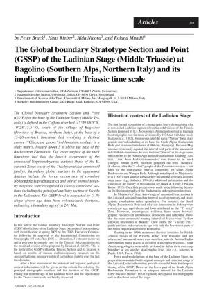(GSSP) of the Ladinian Stage (Middle Triassic) at Bagolino (Southern Alps, Northern Italy) and Its Implications for the Triassic Time Scale