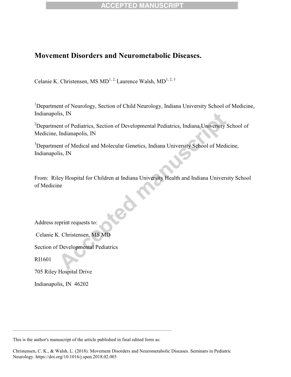 Movement Disorders and Neurometabolic Diseases