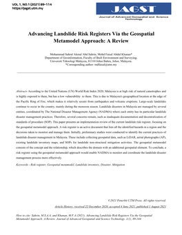 Advancing Landslide Risk Registers Via the Geospatial Metamodel Approach: a Review