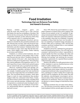 Food Irradiation Technology That Can Enhance Food Safety and Hawaii’S Economy