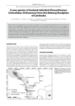 Passeriformes: Cisticolidae: Orthotomus) from the Mekong Floodplain of Cambodia