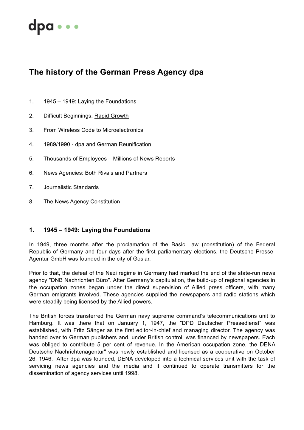 The History of the German Press Agency Dpa