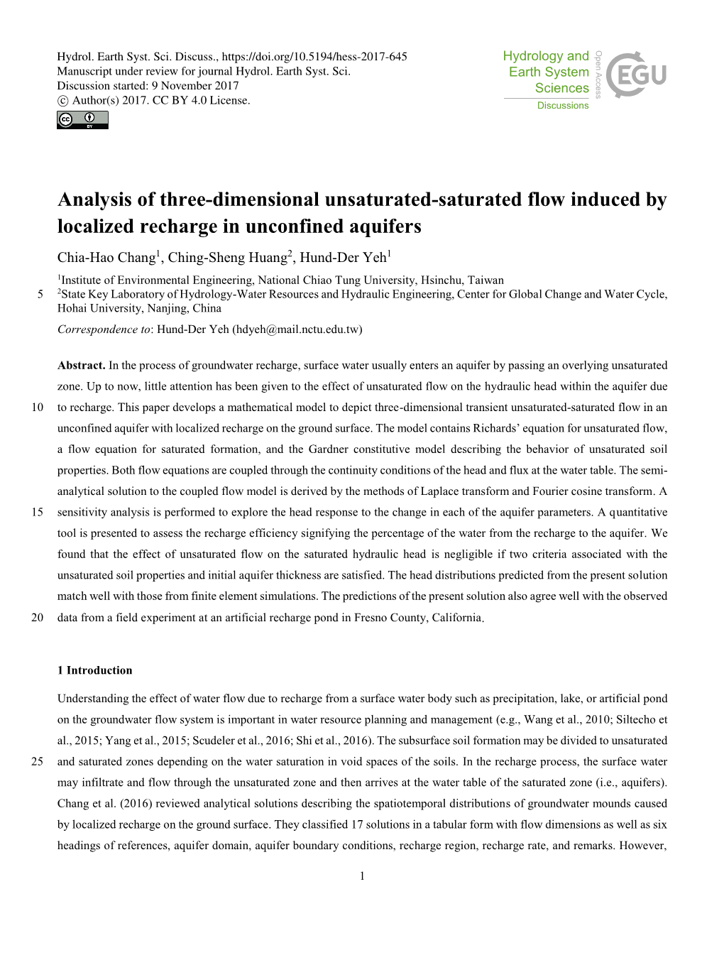Analysis of Three-Dimensional Unsaturated-Saturated Flow Induced