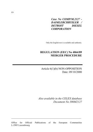 Case No COMP/M.2127 - DAIMLERCHRYSLER / DETROIT DIESEL CORPORATION
