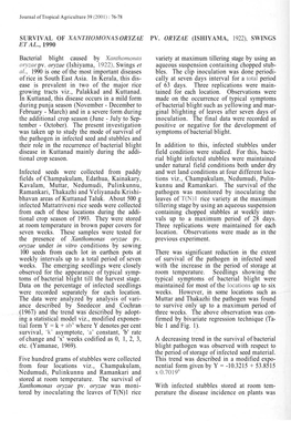 Survival of Xanthomonas Oryzae Pv. Oryzae (Ishiyama
