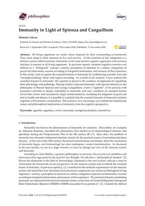 Immunity in Light of Spinoza and Canguilhem