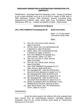 Establishment – Udumalpet Electricity Distribution Circle