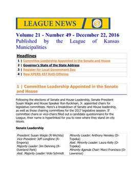 December 22, 2016 Published by the League of Kansas Municipalities
