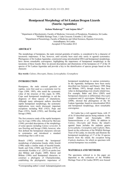 Hemipeneal Morphology of Sri Lankan Dragon Lizards (Sauria: Agamidae)