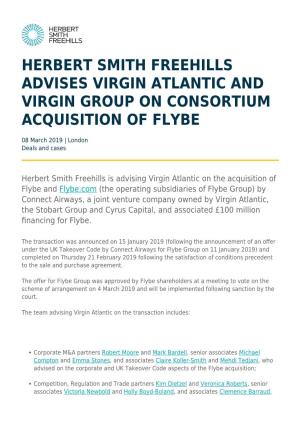 Herbert Smith Freehills Advises Virgin Atlantic and Virgin Group on Consortium Acquisition of Flybe