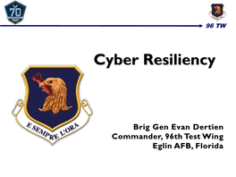 Brig Gen Evan Dertien Commander, 96Th Test Wing Eglin AFB, Florida Evolution of Cyber 96 TW