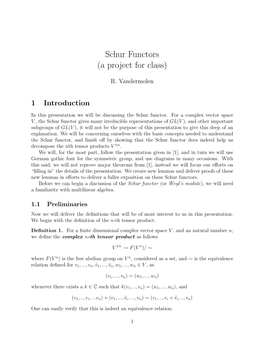 Schur Functors (A Project for Class)
