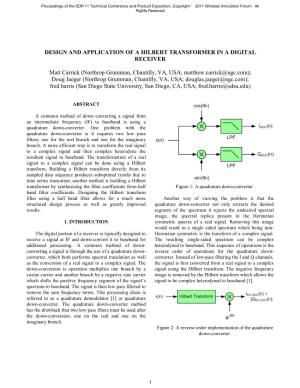 Design and Application of a Hilbert Transformer in a Digital Receiver