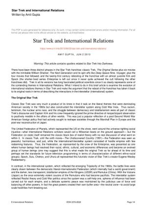 Star Trek and International Relations Written by Amit Gupta
