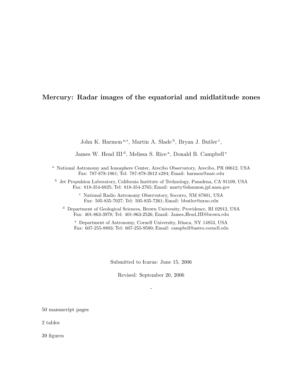 Mercury: Radar Images of the Equatorial and Midlatitude Zones