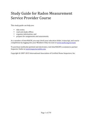 Study Guide for Radon Measurement Service Provider Course