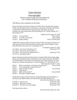 VIDO MUSSO Discography Thanks to Daniel Gugolz, Bob Sunenblick and Leo T