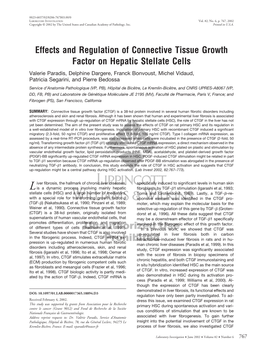 Effects and Regulation of Connective Tissue Growth Factor on Hepatic