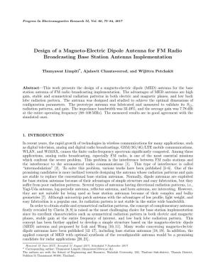 Design of a Magneto-Electric Dipole Antenna for FM Radio Broadcasting Base Station Antenna Implementation