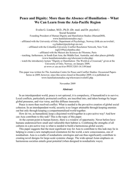 Peace and Dignity: More Than the Absence of Humiliation – What We Can Learn from the Asia-Pacific Region