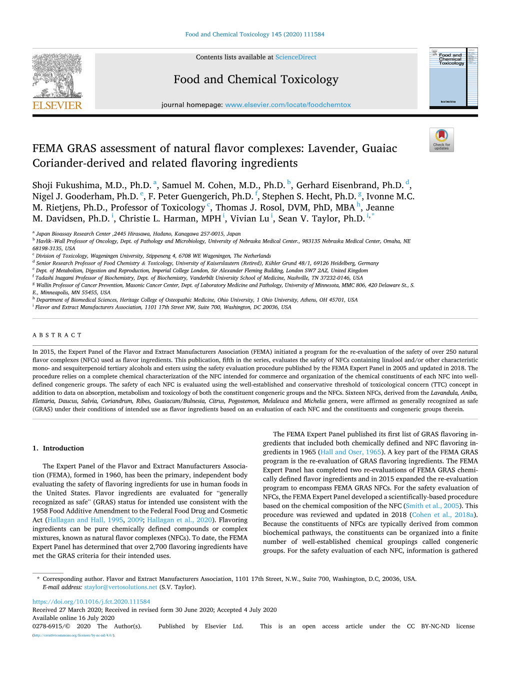 FEMA GRAS Assessment of Natural Flavor Complexes: Lavender, Guaiac Coriander-Derived and Related Flavoring Ingredients