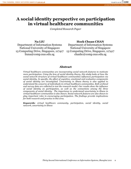 A Social Identity Perspective on Participation in Virtual Healthcare Communities Completed Research Paper
