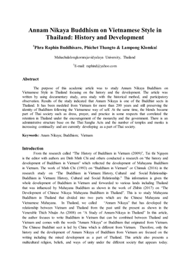 Annam Nikaya Buddhism on Vietnamese Style in Thailand: History and Development