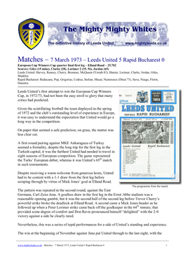 Matches – 7 March 1973 – Leeds United 5 Rapid Bucharest 0
