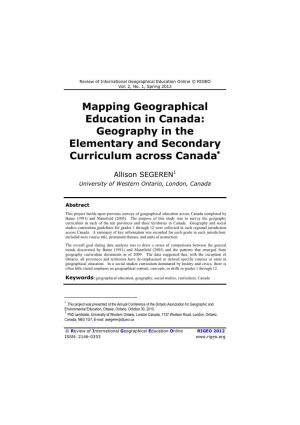 Mapping Geographical Education in Canada: Geography in the Elementary and Secondary Curriculum Across Canada