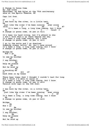 A Change Is Gonna Come By: Sam Cooke Performed by Bob Dylan At