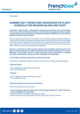 Summer 2021: French Bee Announces Its Flight Schedule for Reunion Island and Tahiti
