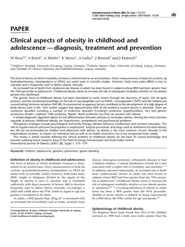 PAPER Clinical Aspects of Obesity in Childhood and Adolescence — Diagnosis, Treatment and Prevention