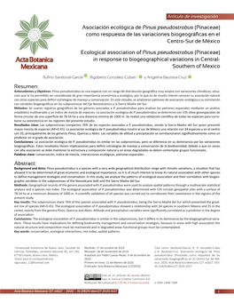 Asociación Ecológica De Pinus Pseudostrobus (Pinaceae) Como Respuesta De Las Variaciones Biogeográficas En El Centro-Sur De México