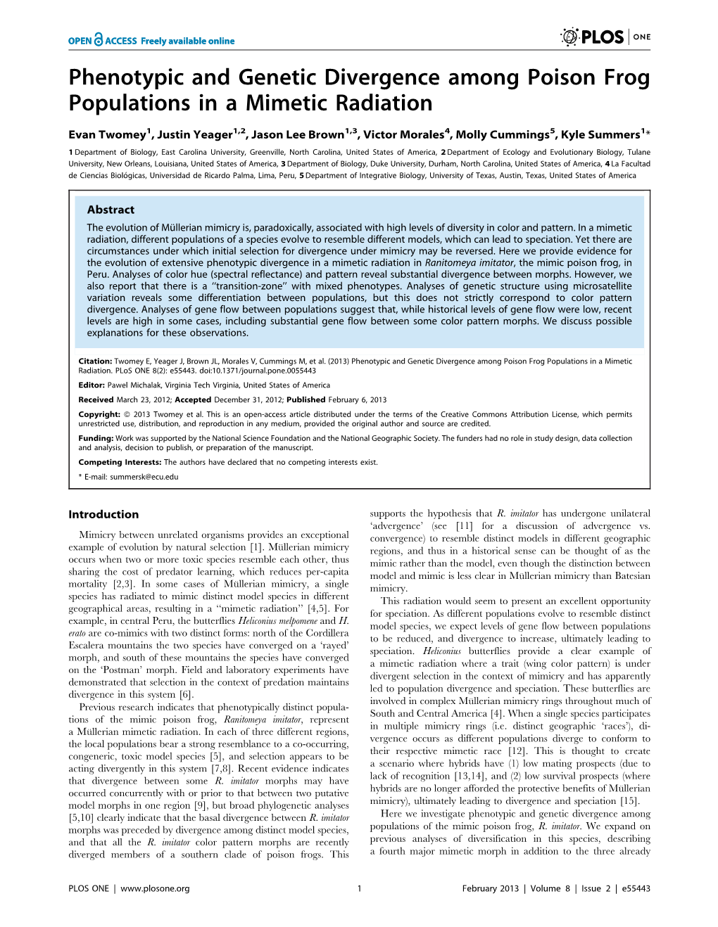 Phenotypic and Genetic Divergence Among Poison Frog Populations in a Mimetic Radiation