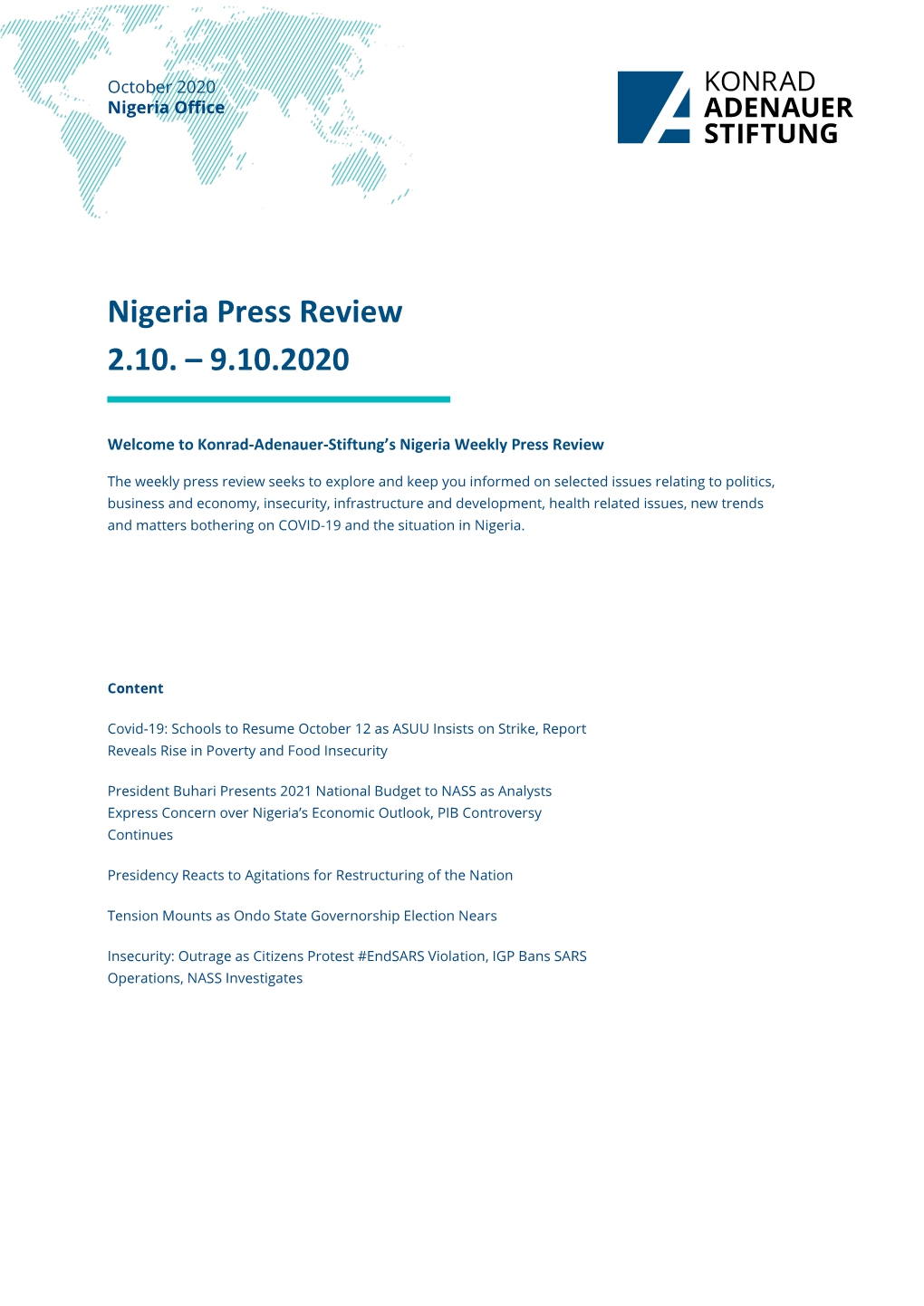 Nigeria Press Review 2.10. – 9.10.2020