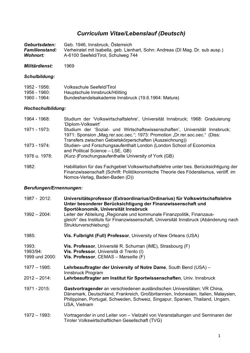 Curriculum Vitae/Lebenslauf (Deutsch)