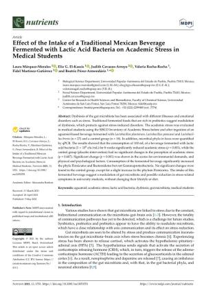 Effect of the Intake of a Traditional Mexican Beverage Fermented with Lactic Acid Bacteria on Academic Stress in Medical Students