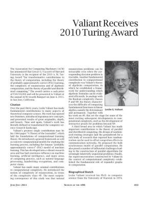 Valiant Receives 2010 Turing Award